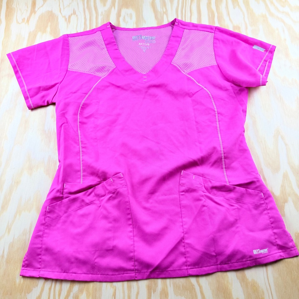 Greys Anatomy by Barco Active Scrub Top Pink V-Neck Mesh Shoulder Womens Medium